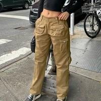weiyao khaki cotton denim cargo pants women y2k low waist straight jeans vintage casual streetwear techpants 90s trousers