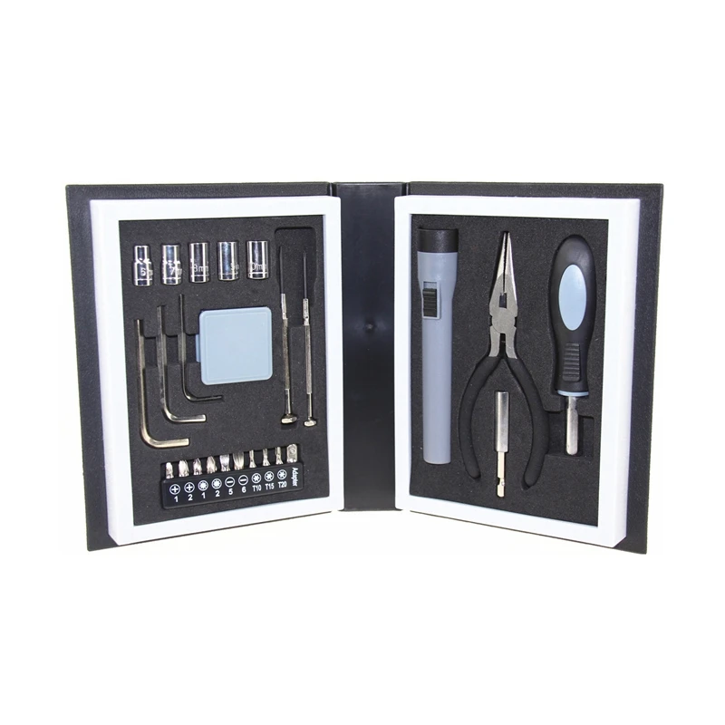 

25-In-1 Book Shape Tool Set Household Hand Tool Box Repair Kit Include Screwdriver Bits Pliers Tape Measure Tools
