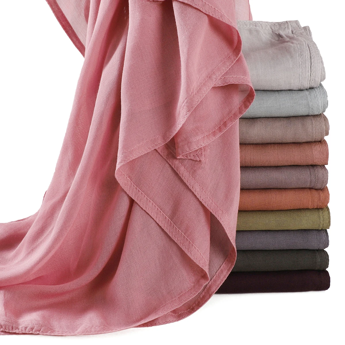 100% вискоза шарф с двойными швами хиджаб Femme однотонная длинная шаль