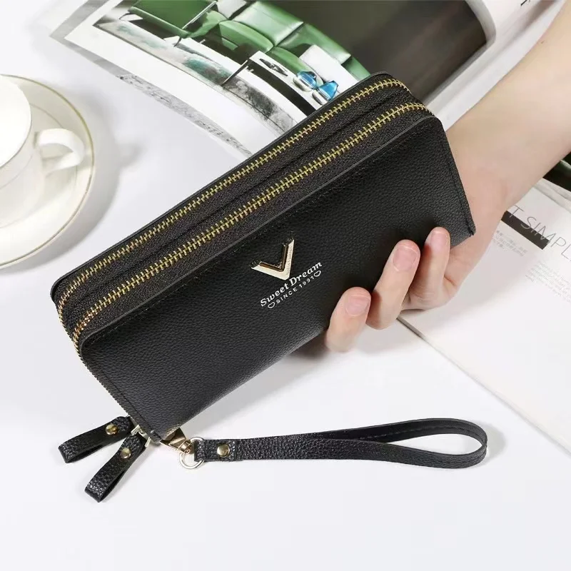 Shopping Tour, New Fashion, Lychee Grain, High-Quality Leather, Double Zipper, Multi-Function, Large Capacity, Long Lady Purse