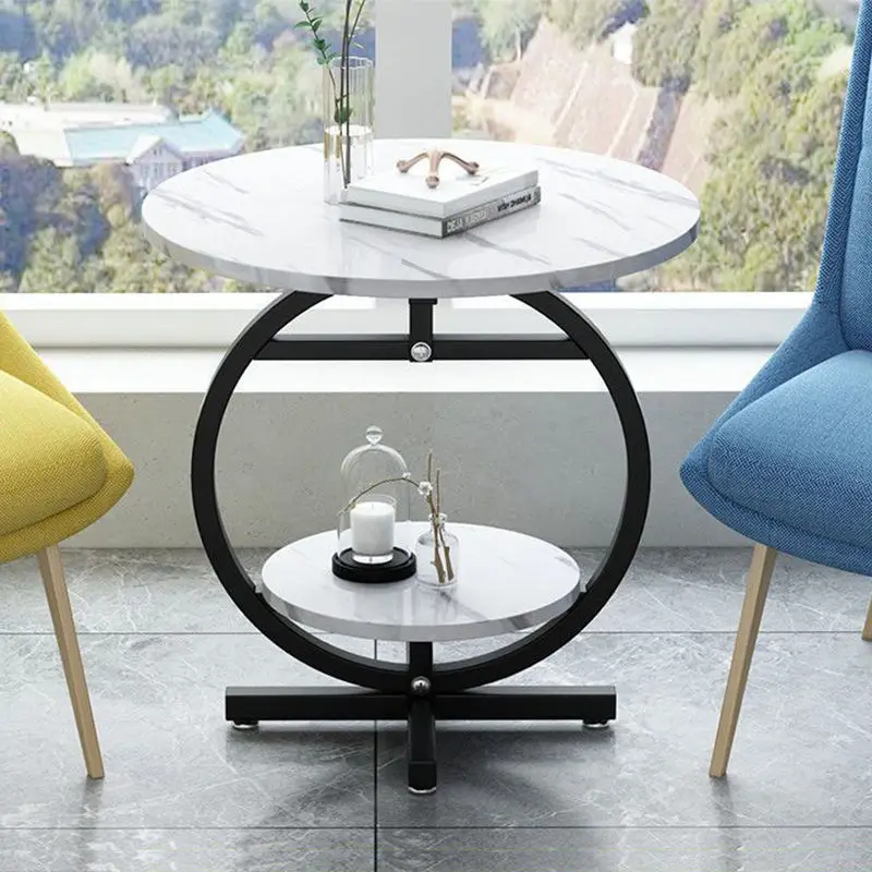 

2-Layer Nordic Round Coffee Table Small Apartment Simple Modern Household Marble Coffee Table Living Room Apartment Side Desk
