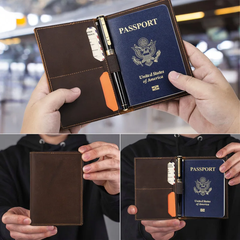 Unisex Minimalist Slim Passport Case Card Holder Genuine Leather Card Wallet Slim Line Ultra Thin Mini Small Rfid Passport Id Ca