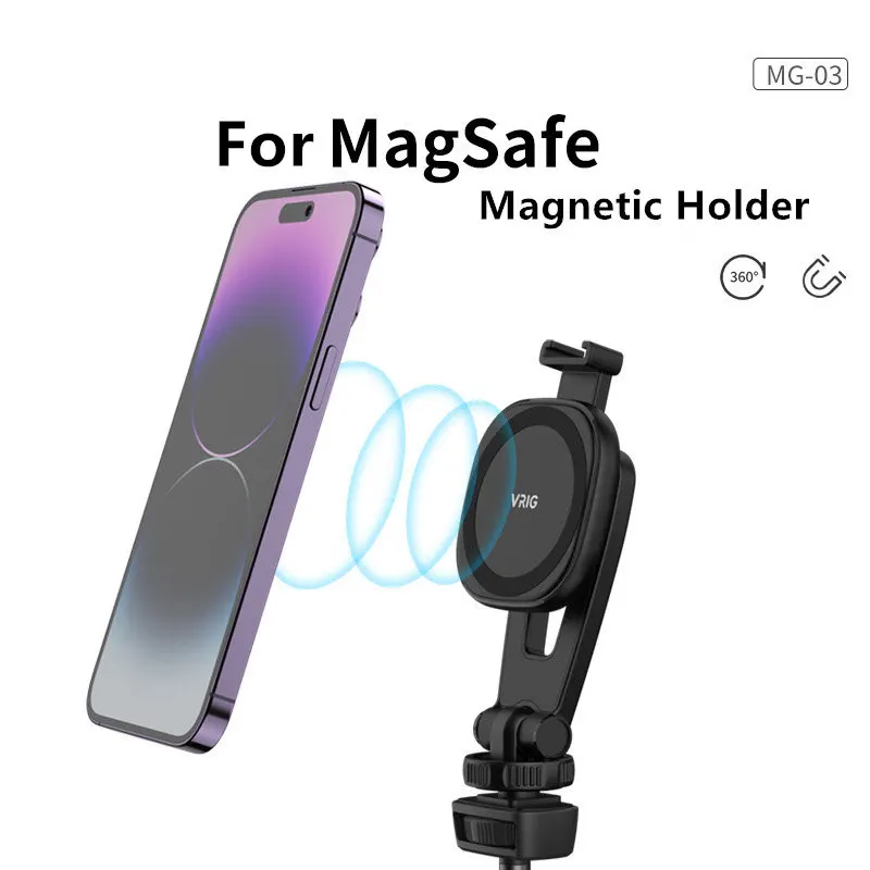 

New Vrig MG-03 Magnetic Camera Phone Holder Tripod Mount for Mag-Safe iPhone 14 13 12 Series Magnet Phone Holder with Cold Shoe
