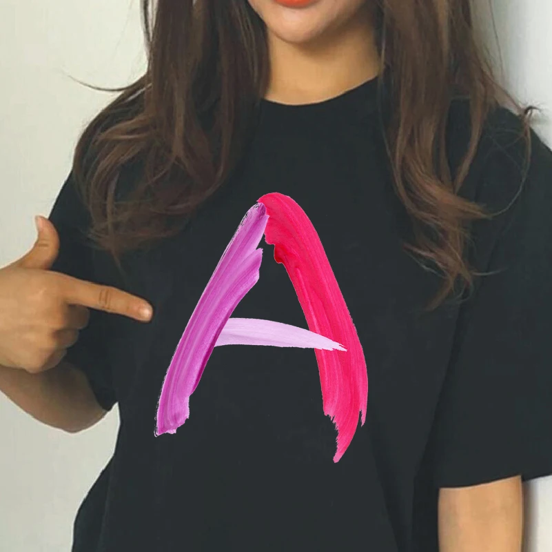 

2022 New 26 English Alphabet Print T Shirt Summer Women Short Sleeve Leisure Top Tee Casual Ladies Female T Shirts Woman Clothes