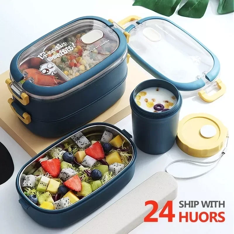 

NEW2023 bento box Japanese Style Portable Outdoor 304 Stainless Steel thermal lunch box for kids With Compartment food boxs