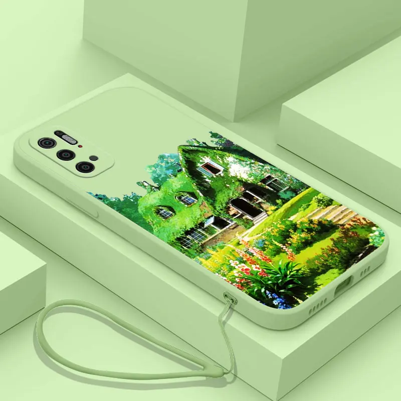 

Anime Scenery Phone Case For Xiaomi Poco C31 X4 M4 F3 X3 NFC M3 M2 X2 Pro 4G 5G GT Liquid Silicone Cover with Strap