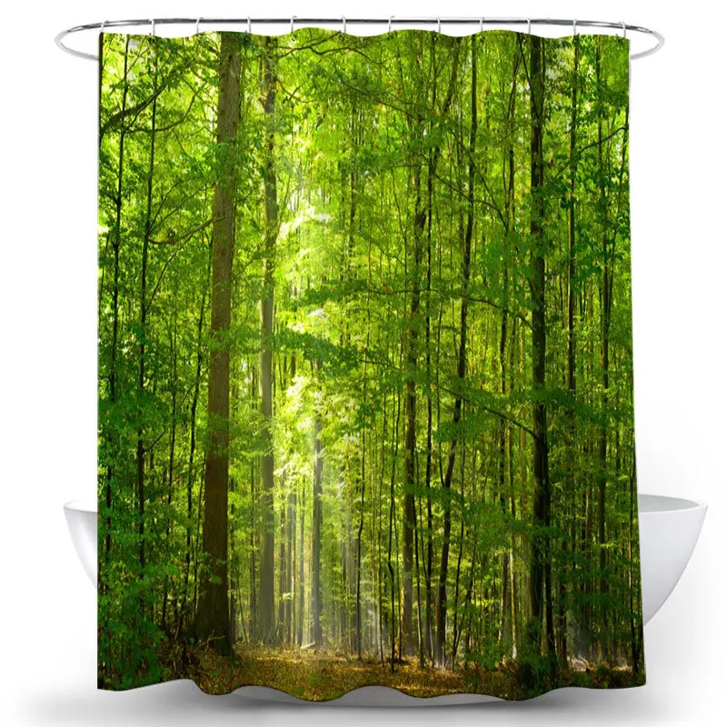 

Modern 3D Printing Forest Shower Curtain Green Plant Tree Landscape Bath Curtain With Hooks For Bathroom Waterproof Scenery