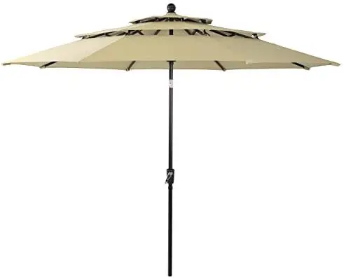

3 Tiers Outdoor Market Table Umbrella with Ventilation Auto-tilt and Crank Lift