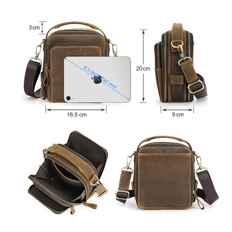 OYIXINGER Vintage Small Crossbody Messenger Bags For Men Genuine Leather Handbag For 8.3'' IPAD New Man Shoulder Strap Handbags