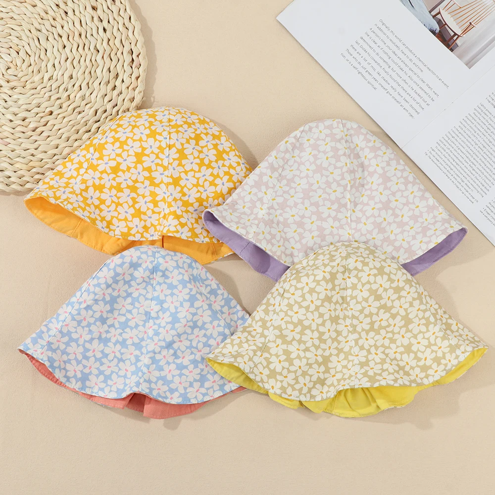 

Baby Sun Hat Girl Cap Children Panama Unisex Beach Bucket Hats Flower Double-sided Outdoor Infant Fashion Baby Cap Summer Hat