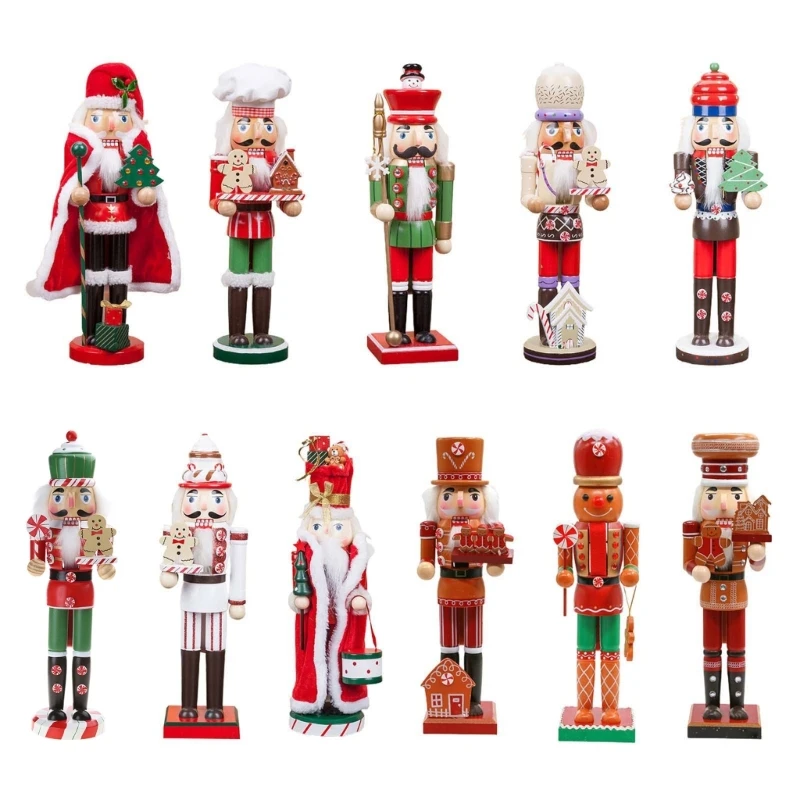 

Merry Christmas Decorations Gingerbread Man Nutcracker Figurine Wooden Soldier King Puppet Ornament for Indoor Winter