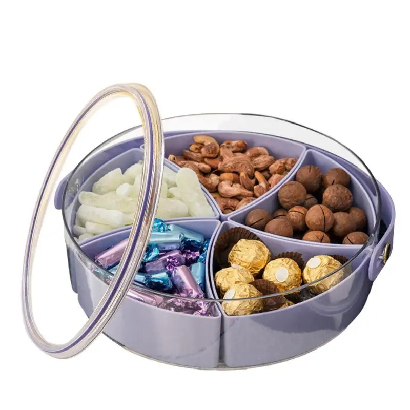 

Veggie Tray With Lid Party Platter Food Tray With Handle 5 Compartment Portable Snack Platters Clear Organizer For Nuts Fruits