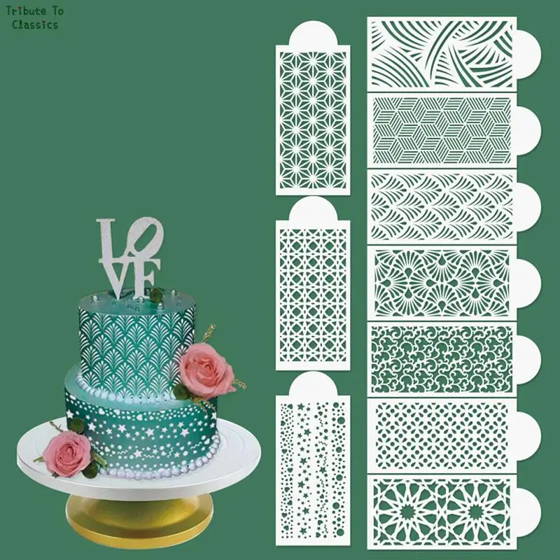

1 Set Cake Wave Decoration DIY Template Mold Plastic Pad Strew Duster Spray Flower Baking Tool Moulds Mandala Totem Stencil Lace