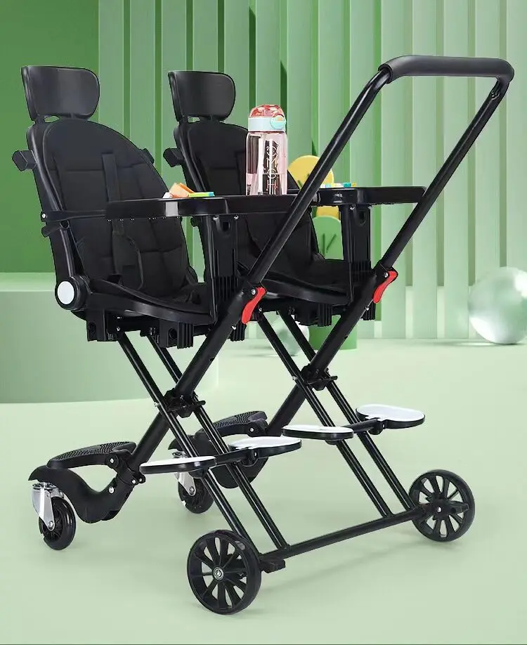 

Newborn Twin Baby Stroller Baby Can Sit and Lie Lightweight Folding Shock-absorbing High-view Trolley