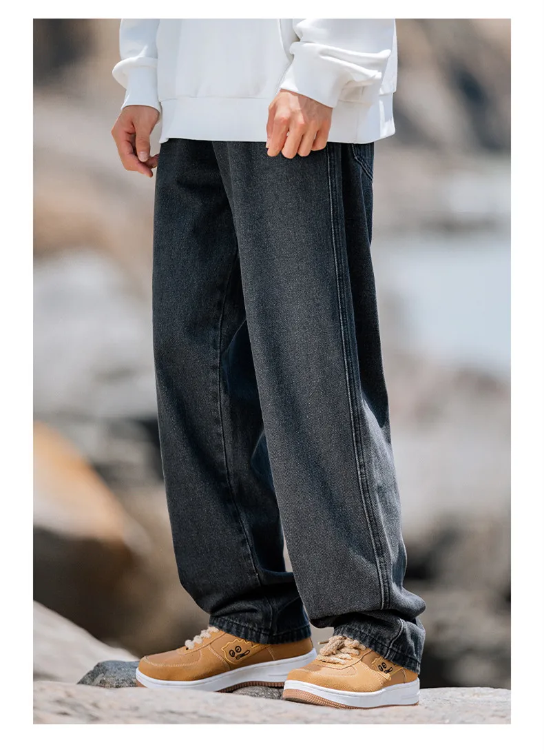 Autumn Winter Casual Soft Solid Men's Cool Boys Waist Loose Suit All Match AllSeason Button Jeans AllSeason Pocket Cool Boy