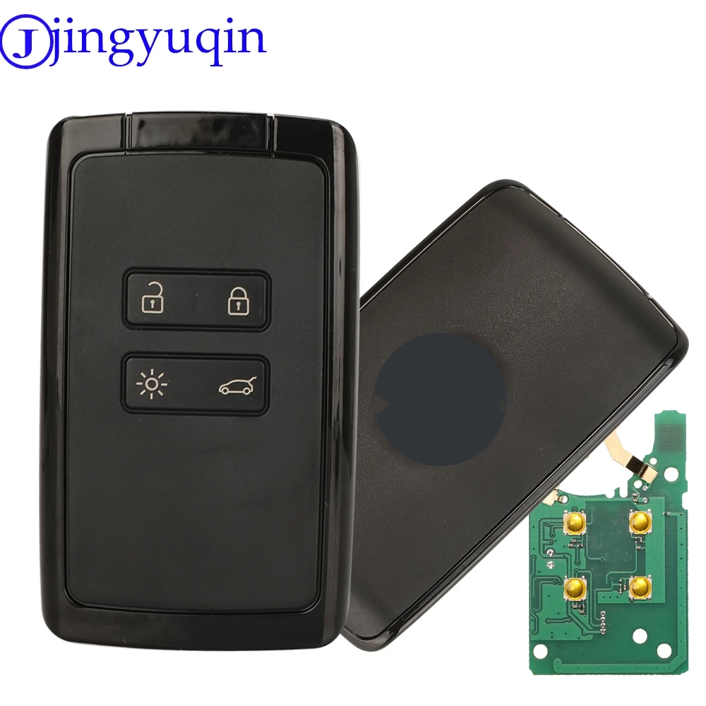 

Jingyuqin Автомобильная сигнализация, 4 кнопки, умный дистанционный ключ, 434 МГц, чип Hitag AES 4A для Renault Megane 4, ключ без ключа Go/входа, автомобильный ключ