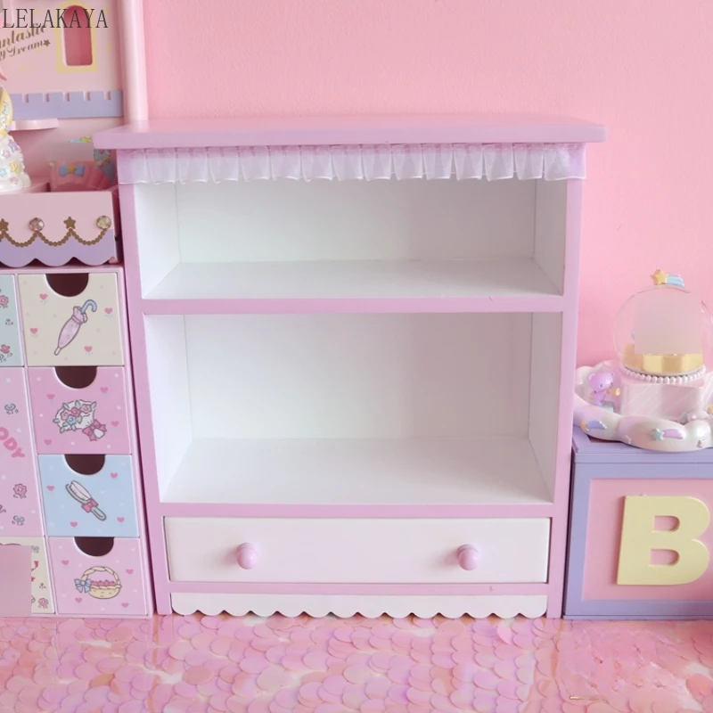 3 Floors Girly Display Stand Pink Shelf Desktop Wooden Drawer Cabinet Doll Storage Box Perfume Cosmetic Organizers Storage Rack