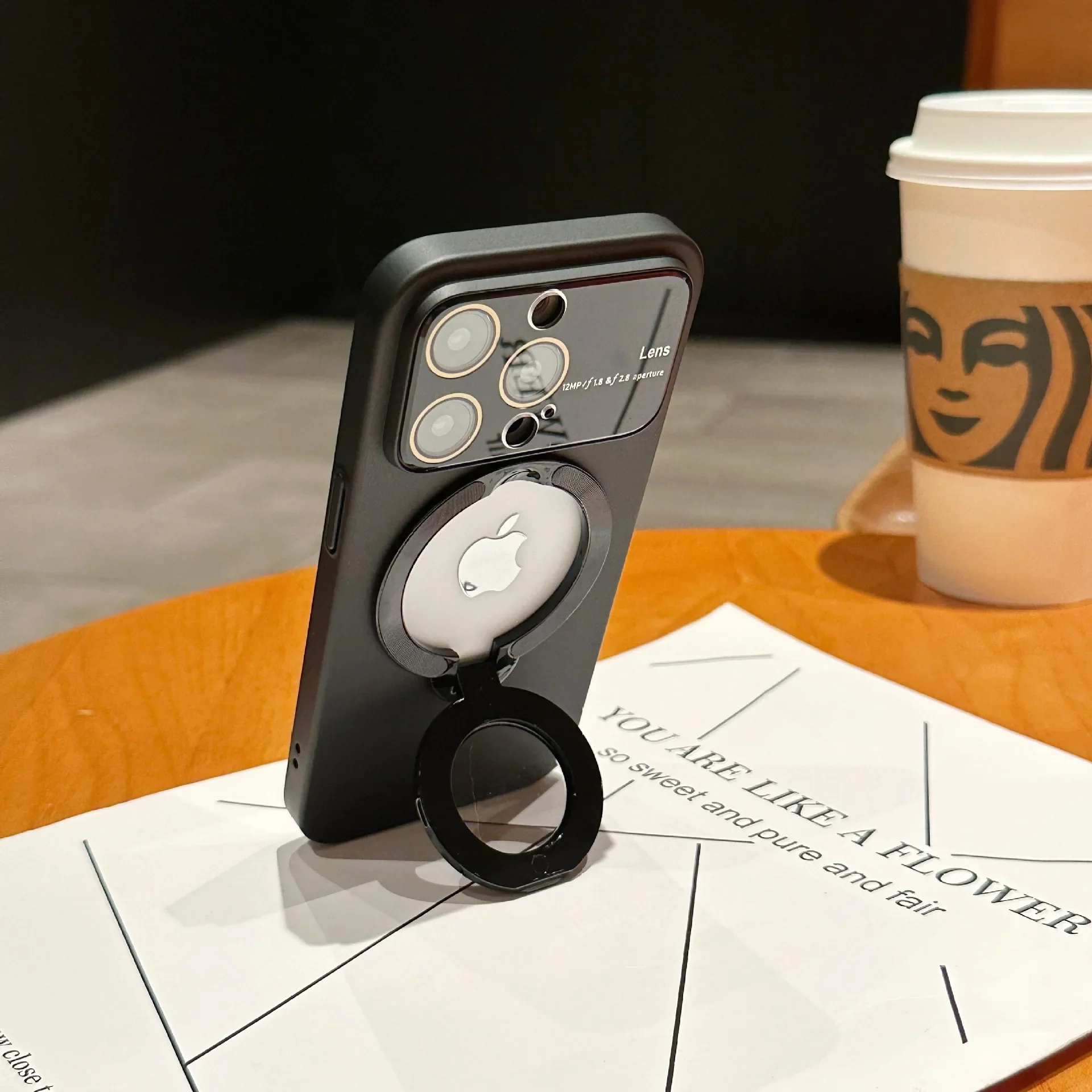 

Magnetic Holder Stand Frosted Phone Case for iPhone 13 11 12 14 15 Pro Max 15 14 Plus Simple Large View Window Protective Cover