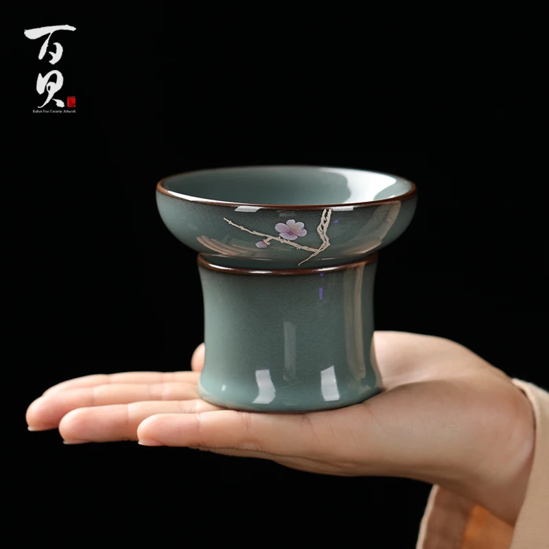 Celadon Tea Strainer Handmade Enameled Cast Iron Ceramic Tea Strainer Creative Kung Fu Tea Set Tea Strainer Filter Screen Tea