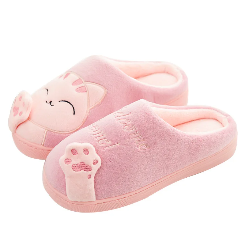 

Winter Women Home Slippers Cartoon Cat Shoes Non-Slip Soft Winter Warm House Slippers Indoor Bedroom Lovers Couples Floor Shoes