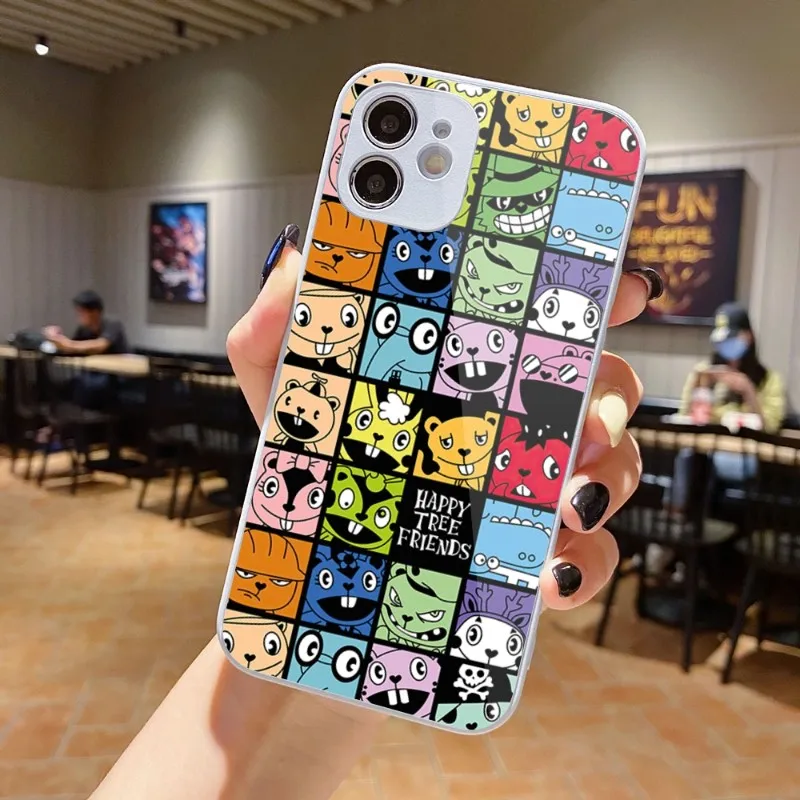 

Anime Happy Tree Friends Phone Case for iPhone 14 13 12 11 Pro Max X XR XS 8 7 Plus Liquid Glass Phone Cover Funda