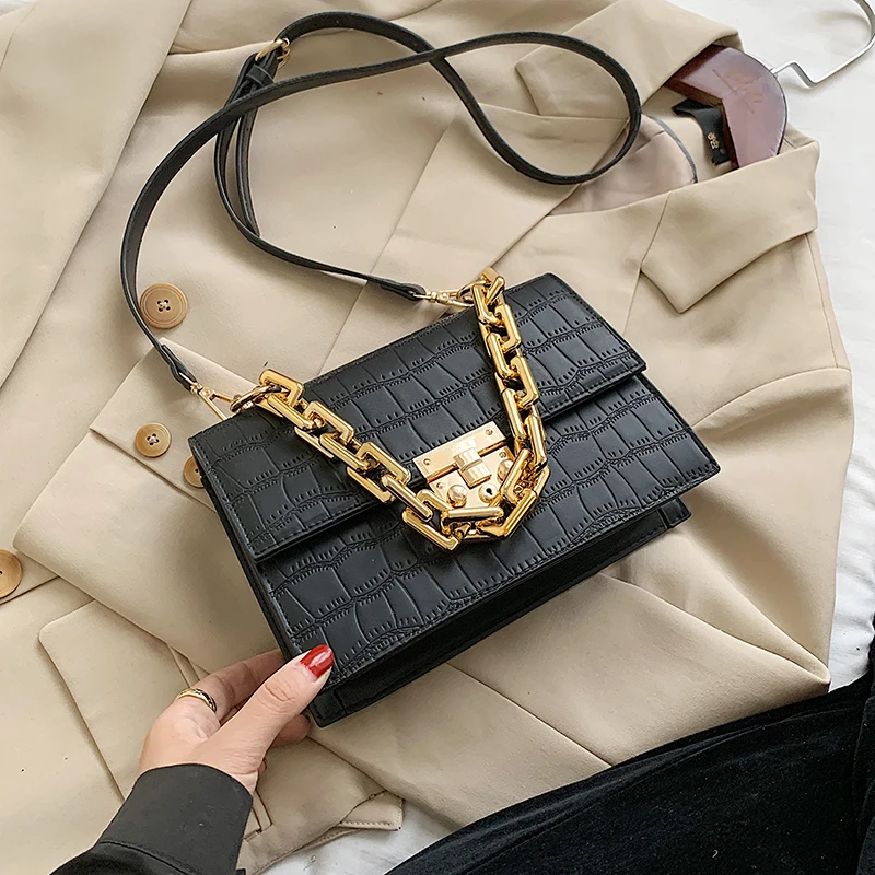 

Thick Chain Small PU Leather Flap Bags For Women 2021 Branded Trend Women's Trending Designer Crossbody Shoulder Handbags