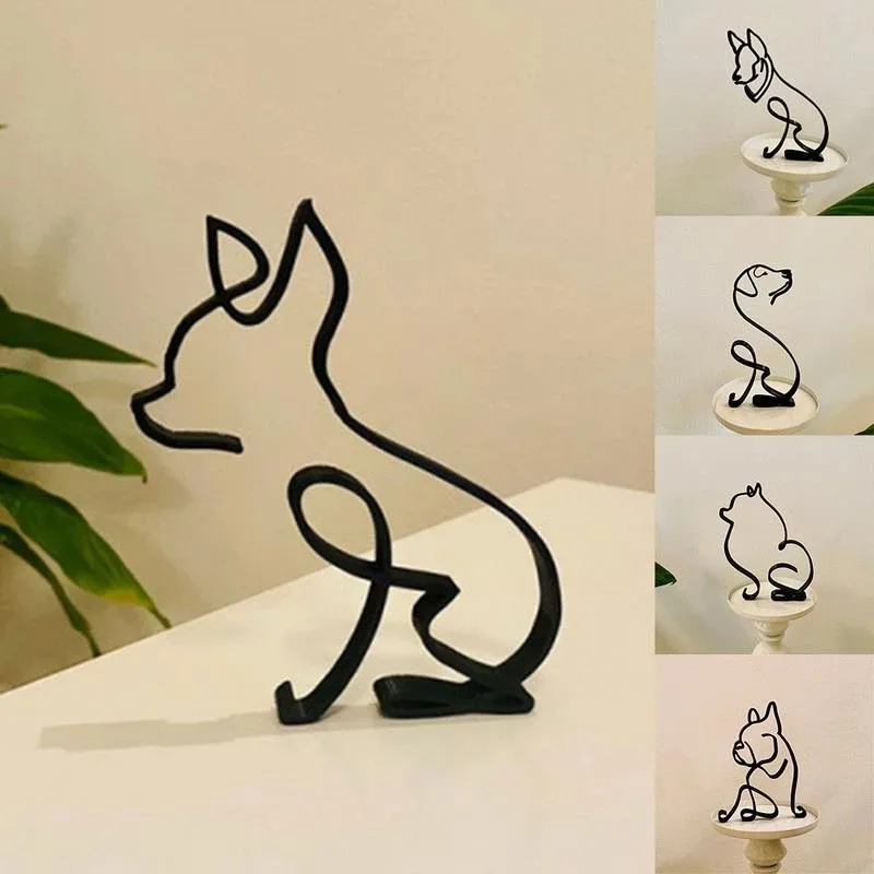 

Dog Cat Minimalist Simple Art Metal Animal Corgi Bulldog Sculpture Ornament Home Craft Decoration Modern Home Office Accessories