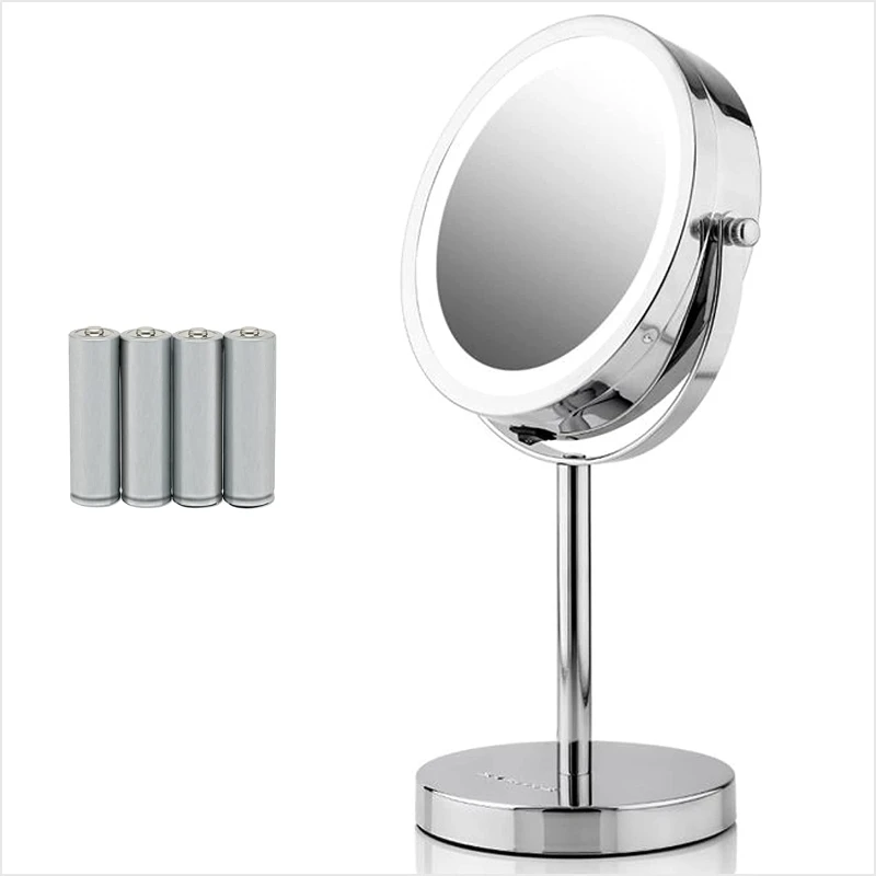 

Lighted Vanity Mirror 6 inch Table Top 1X 7X Magnification LED 360 Adjustable Double Sided Spinning Personal Makeup Stand Desk B