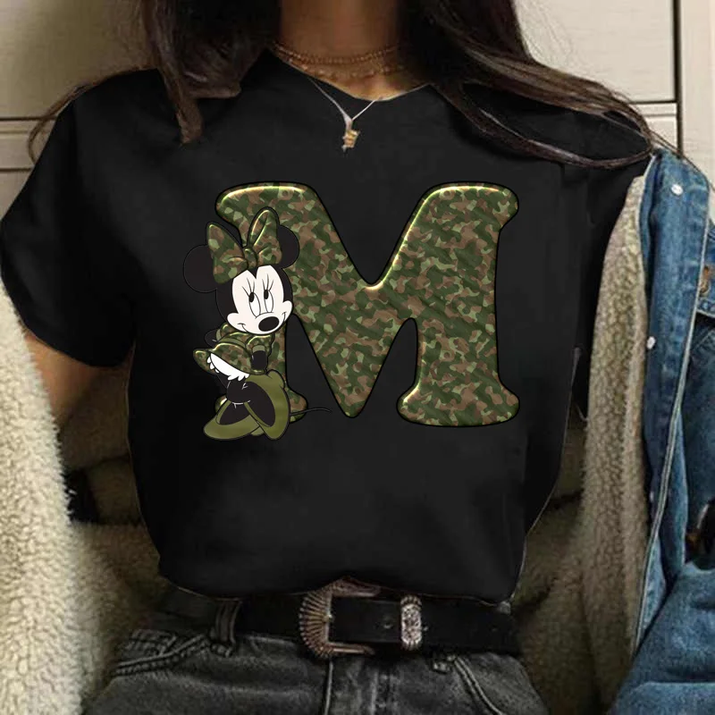 

Custom Name Letter Combination Women T-shirt Cute Minnie Mouse Letter Font A B C D E F G Short Sleeve Tops Disney T-shirt