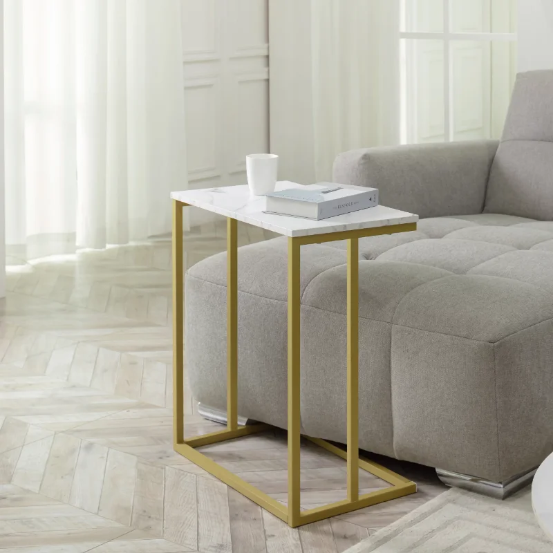 

Benton Faux Marble C Shaped End Table, White/Gold Living Room Furniture