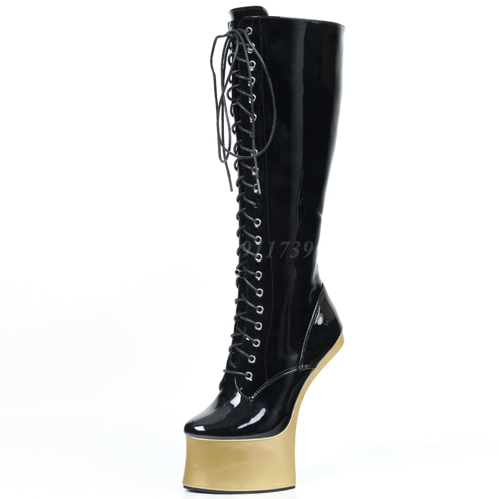 7Inch Hoof High Heel Long Boots Fancy Ponyplay Bootfetish Horse Heelless Platform Knee High Boots Size 46 Stripper Dancing Shoes