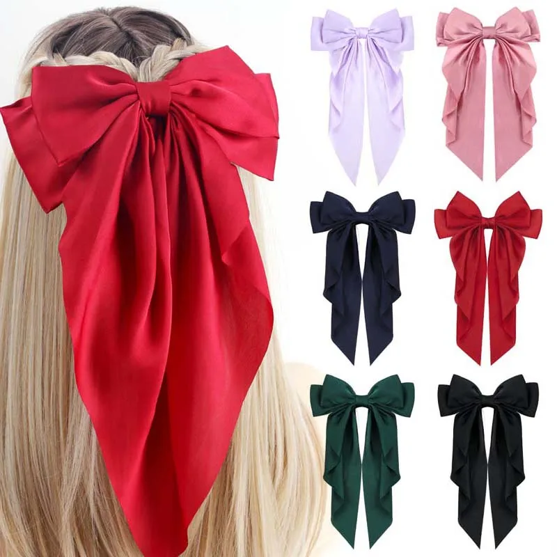 

Women Large Bows Hair Clips Girls Chiffon Big Bow Hairpins Solid Color Bowknot Snap Barrettes Ponytail Clip Hair Accessories