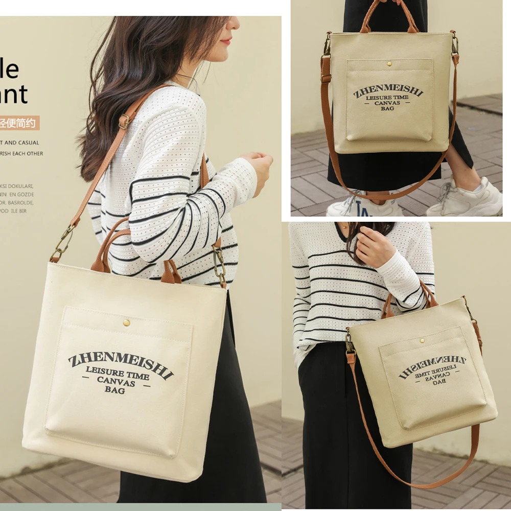 New Female Tote Bags Large-Capacity Ladies Handbag Canvas Shoulder Bag Simple Casual College Style Shopping Bag Messenger Bags