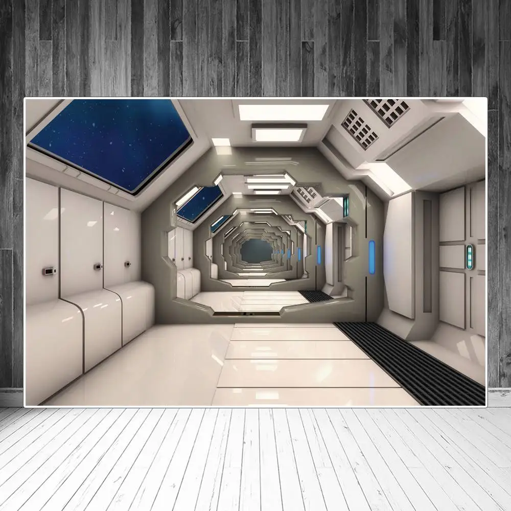 

Fantasy Spaceship Photography Backdrops Decoration Space Station Interior Sign Baby Photobooth Photo Backgrounds Studio Props