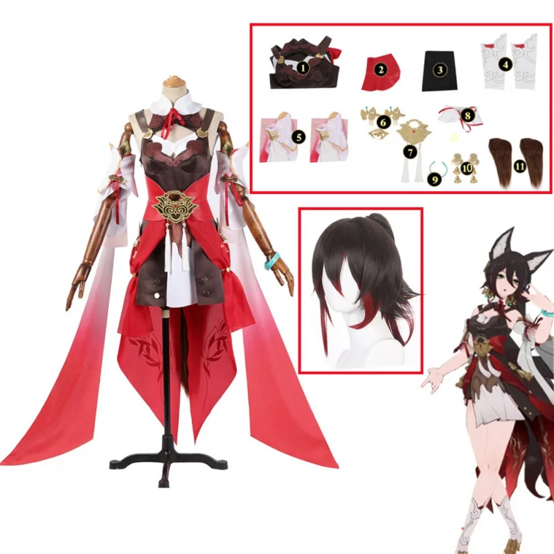 

Tingyun Cosplay Game Honkai Star Rail Costume Women Sexy Dress Cosplay Wig Ears Tail Headwear Halloween Carnival Clothes