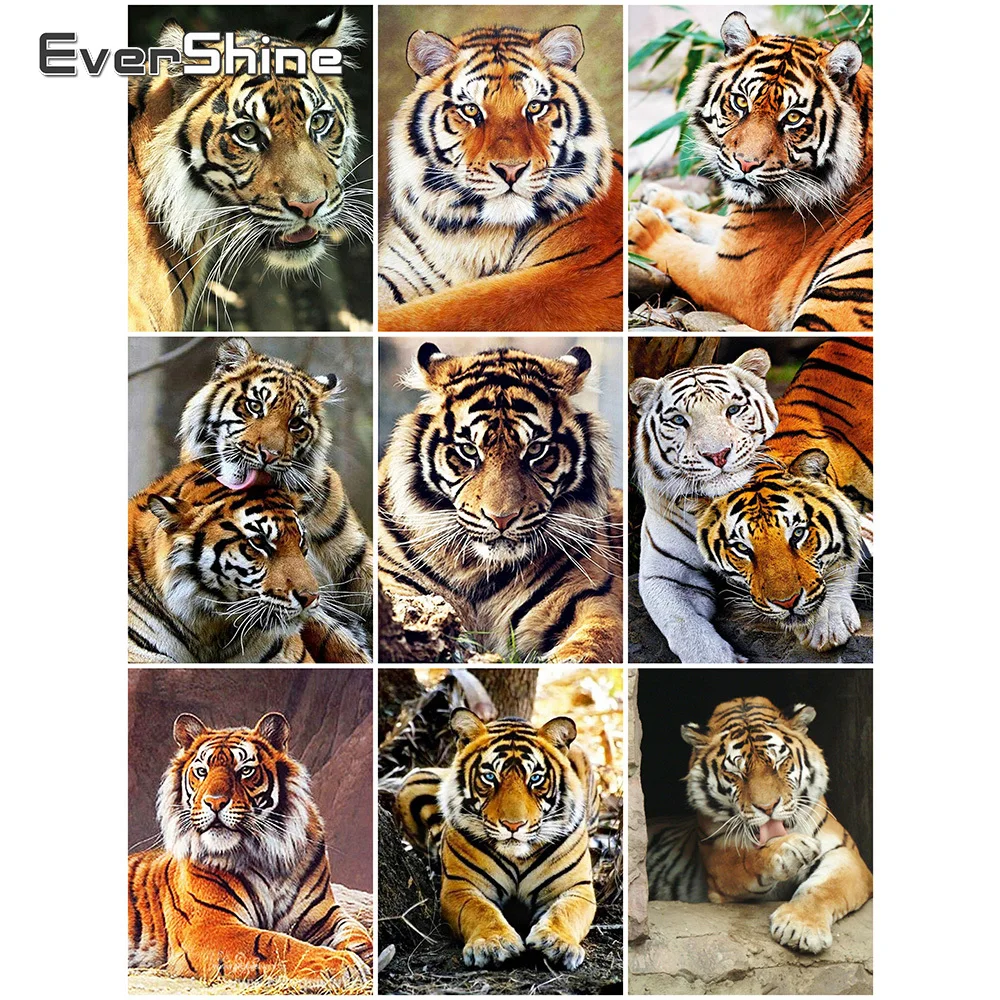 

EverShine DIY Cross Stitch Diamond Painting Tiger Diamond Mosaic Animals Picture Rhinestones Bead Embroidery Decor For Home