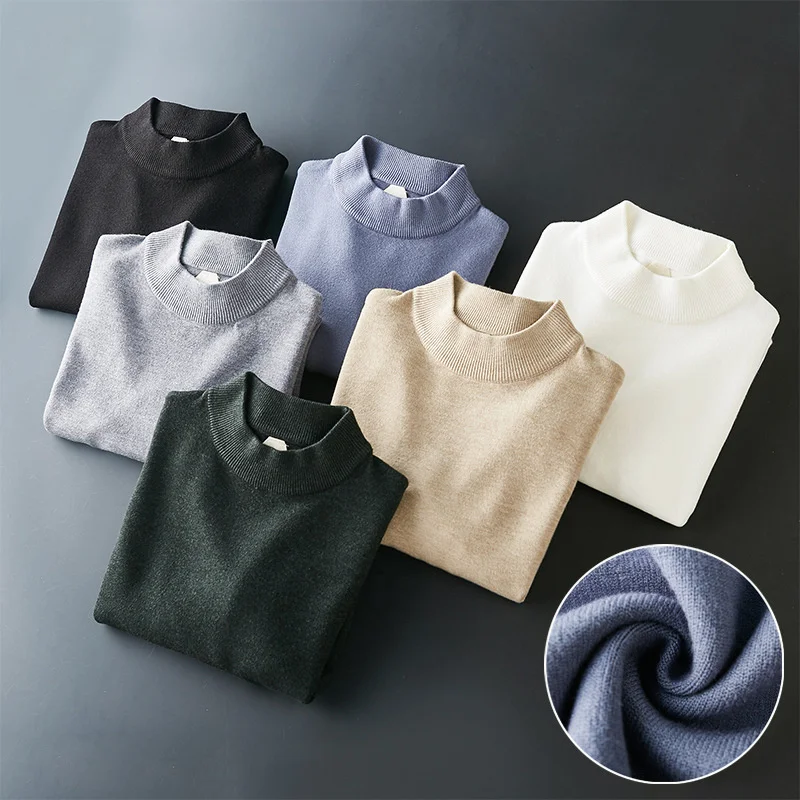 

Осенне-зимний мужской пуловер 2020, вязаный свитер с полувысоким воротником, мужской однотонный кашемировый свитер, повседневный мужской сви...