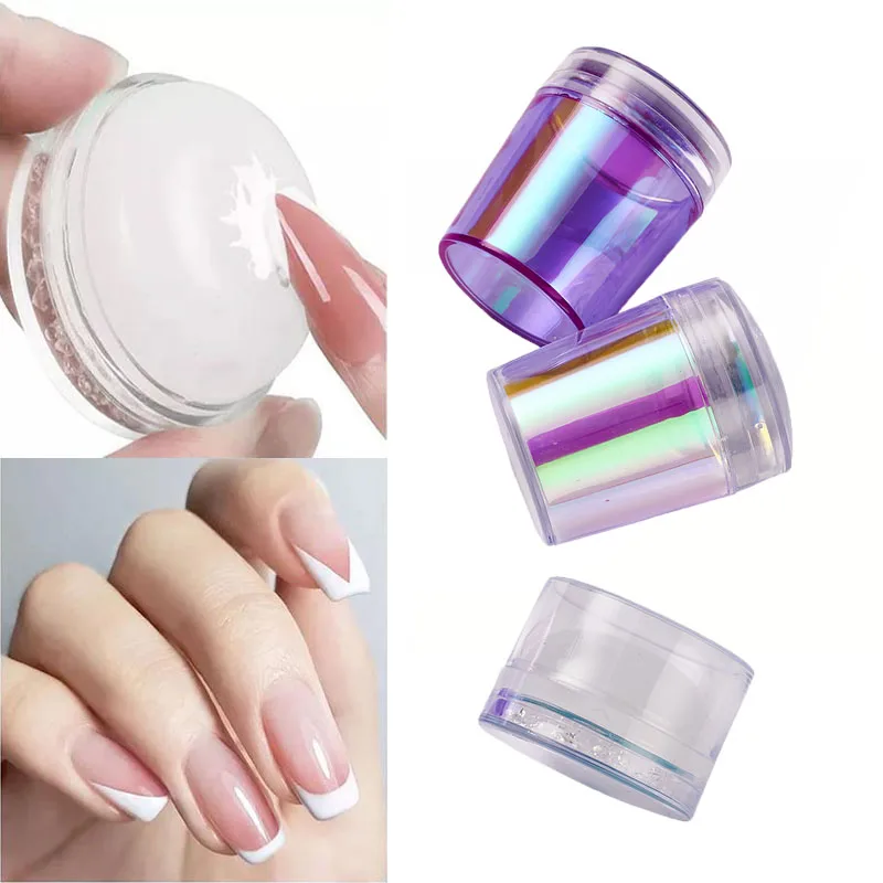 

1Pc Silicone Head Transparent Nail Art Stamping Seal Stamper French Manicure Plate Stamp with Scraper For Polish Print Stamping