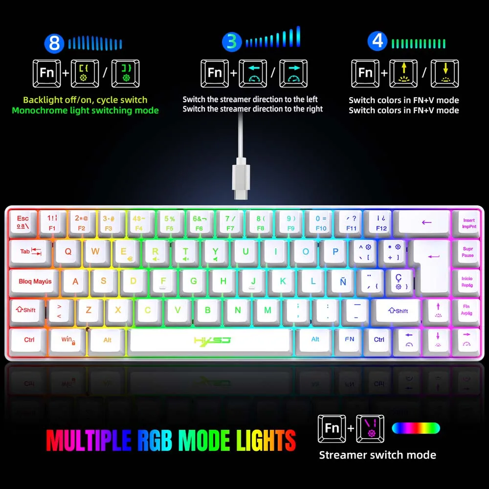 Проводная игровая клавиатура Spainish Type C USB планшетный ПК компьютер 69 клавиш RGB