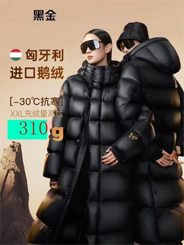 [Black Gold Goose Down]High End Goose Down Medium Length Down Jacket For Men And Women In The Same Style Couple's Hooded Coat In