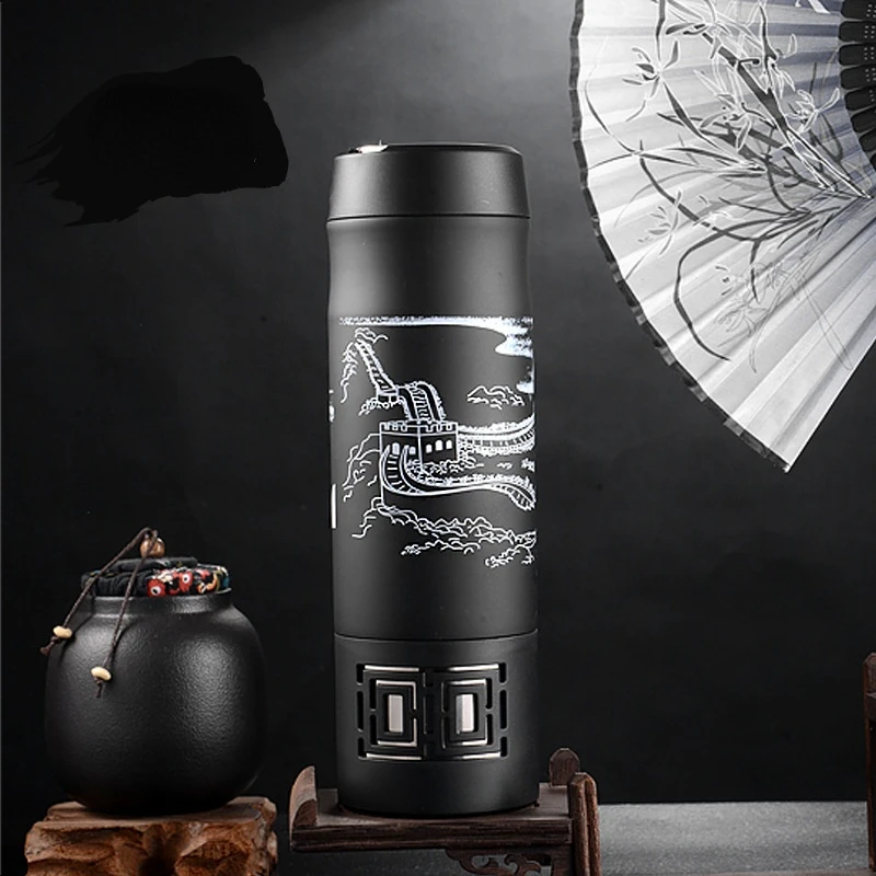 Men's Smart Thermal Bottle Stainless Steel Thermo Pot High-end Business Gift Cup Office Tea Infuser Bottle Chinese Style Tea Cup