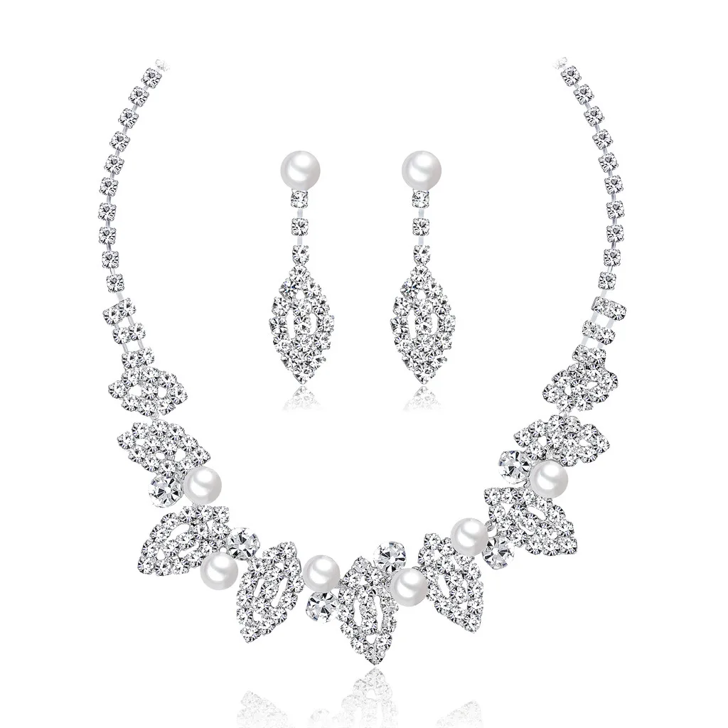 

2 Piece Fashion Temperament Bridal Jewelry Set Wedding Dinner Bridal Necklace Earring Set Hot