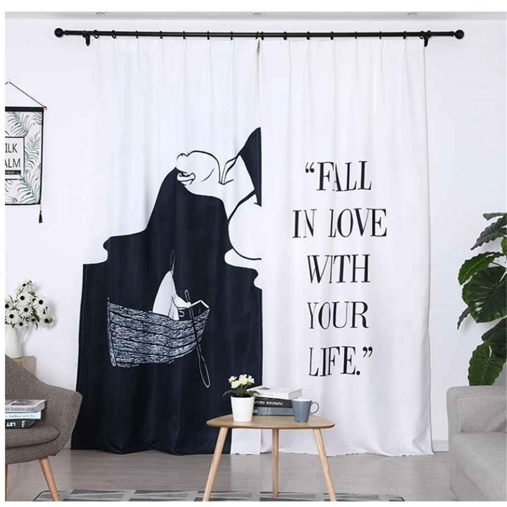 Customized 3d curtain black and white bedroom living room study bay window partition thickened blackout curtains