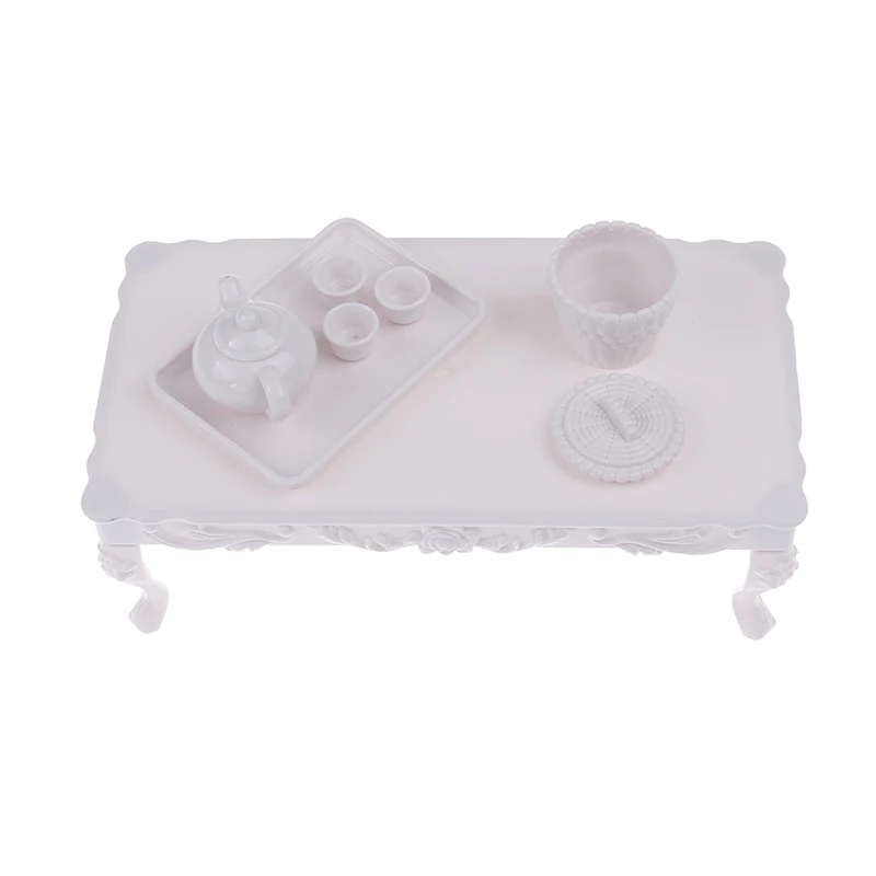 

1:6 Dollhouse Miniature Furniture White Tea Table Tea Set Dining Table Coffee Table Model Set Dollhouse Furniture Accessories