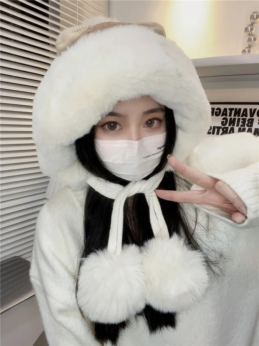 Зимняя универсальная плюшевая шапка Lei Feng с милыми ушками женская корейская на