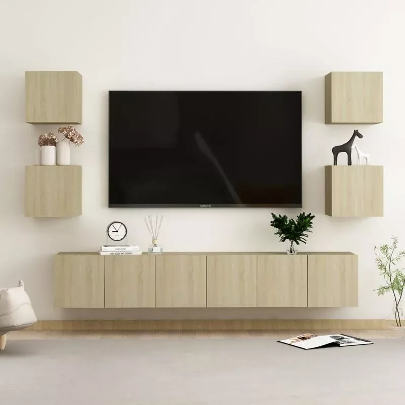 

Sonoma oak Chipboard TV Furniture Set Modern and simple small apartment TV cabinet combination fast delivery