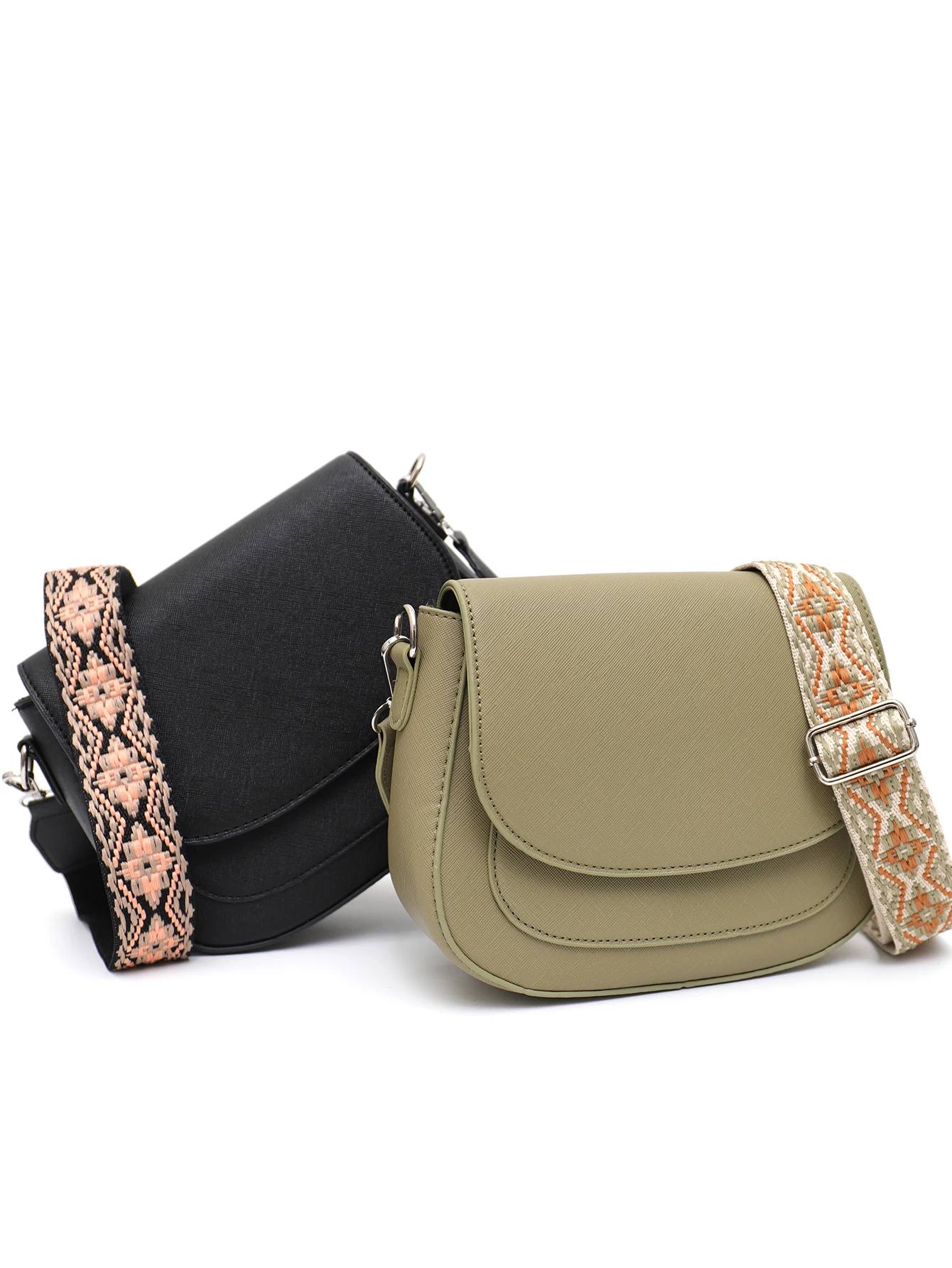 CEZIRA Brand Women PU Vegan Leather Saddle Bags Casual Simple Style Wide Webbing Shoulder Strap Cross Body Purse Flap Handbags