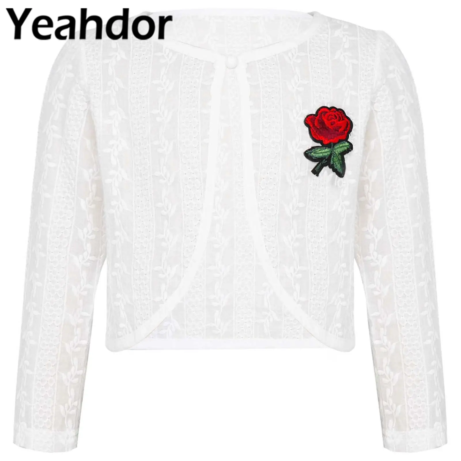 

Girls Bolero Shawl Coat Princess Lace Cape Floral Embroidery Cardigan Wedding Accessory Cover Ups Flower Girls Jacket Kids Wrap