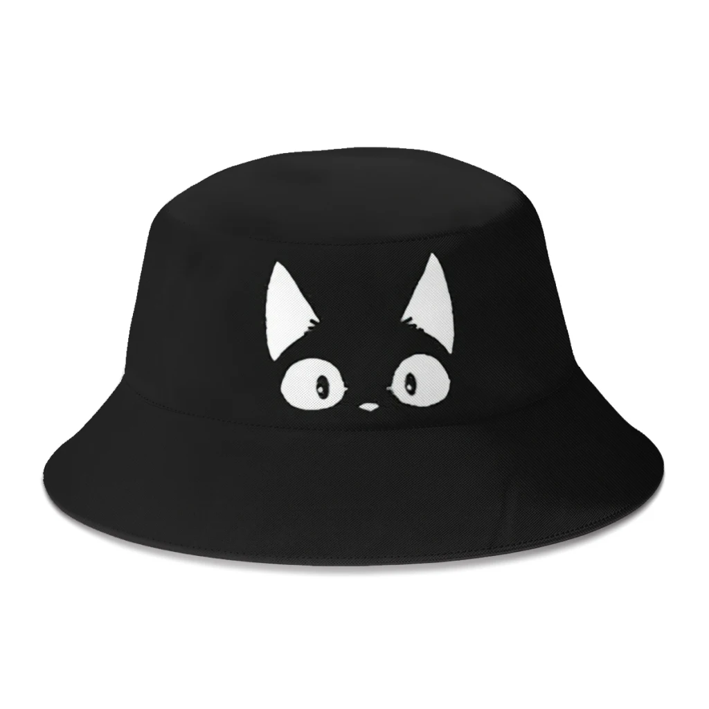 

2022 New Summer Kiki's Delivery Service JiJi Cat Bucket Hats for Unisex Beach Foldable Bob Fishing Hats Sun Hat
