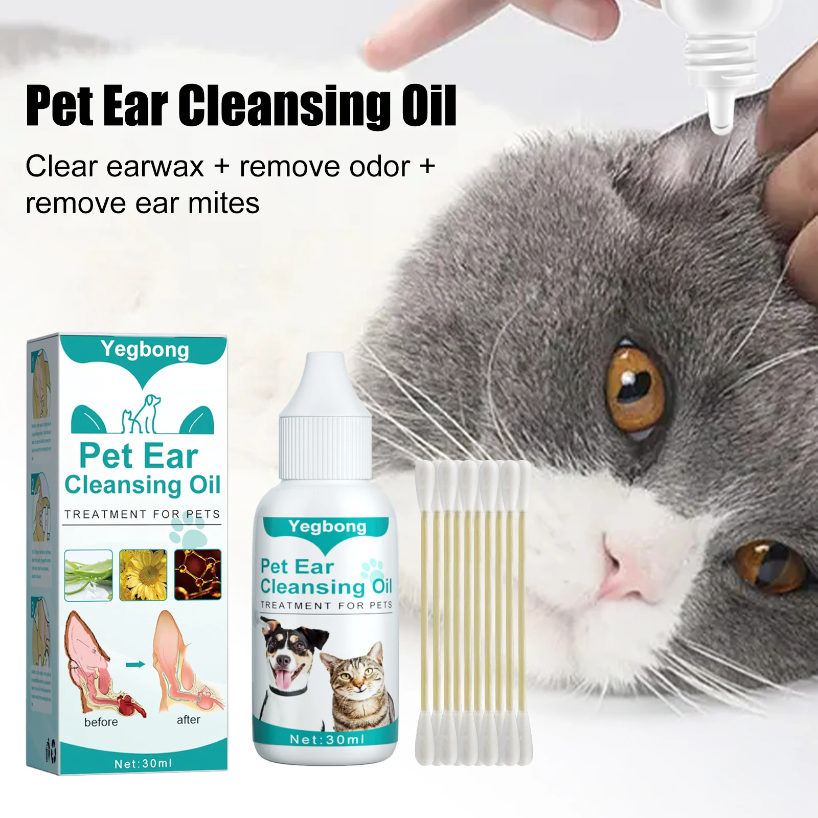 

Pet Ear Cleansing Oil Ear Cleaner for Dogs and Cats Removing Mites and Odors Effectively Cleanse Prevents Itching Pet Eye Care
